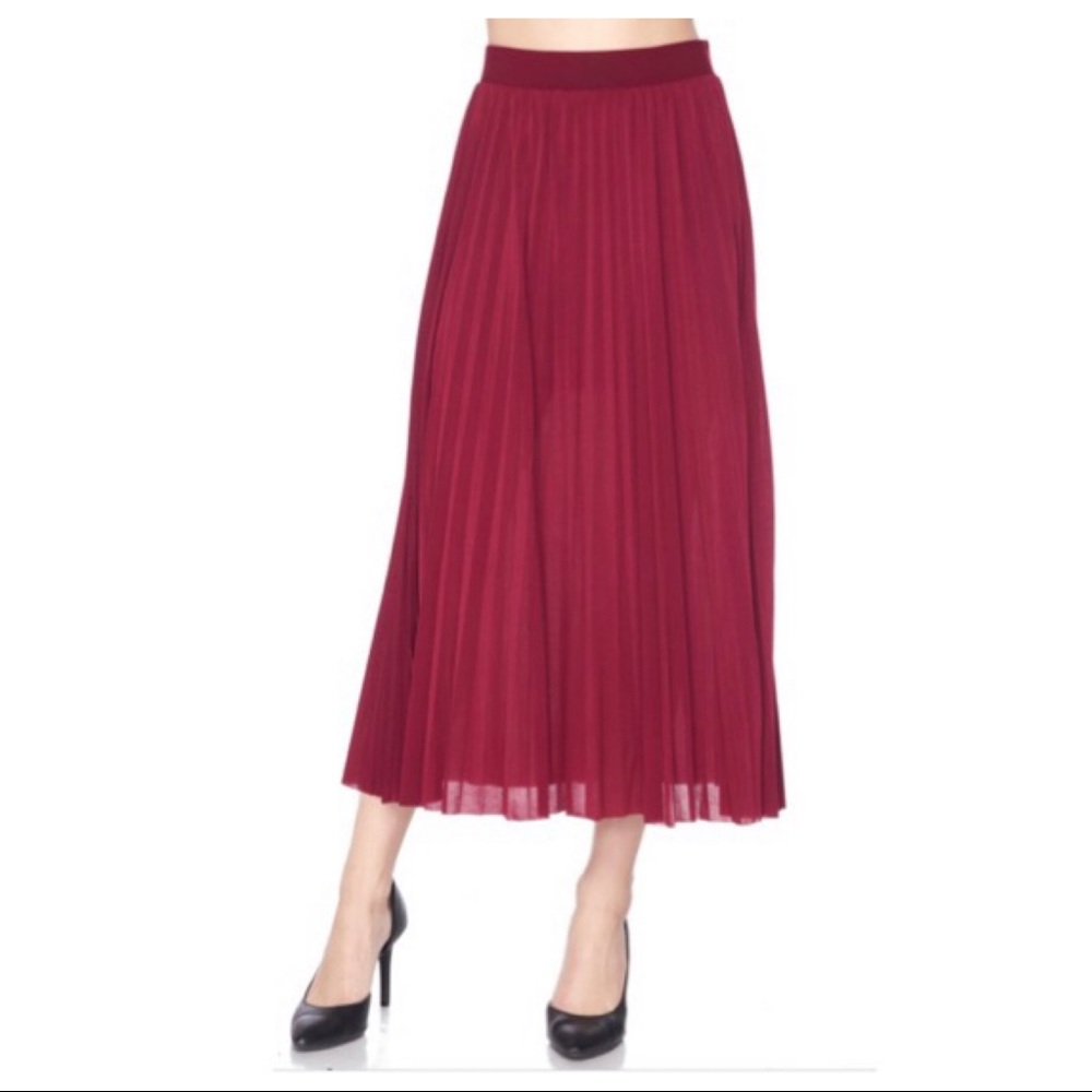 ✨PARIS✨CHIC BURGUNDY ACCORDION PLEATS SKIRT - Picture 4 of 4